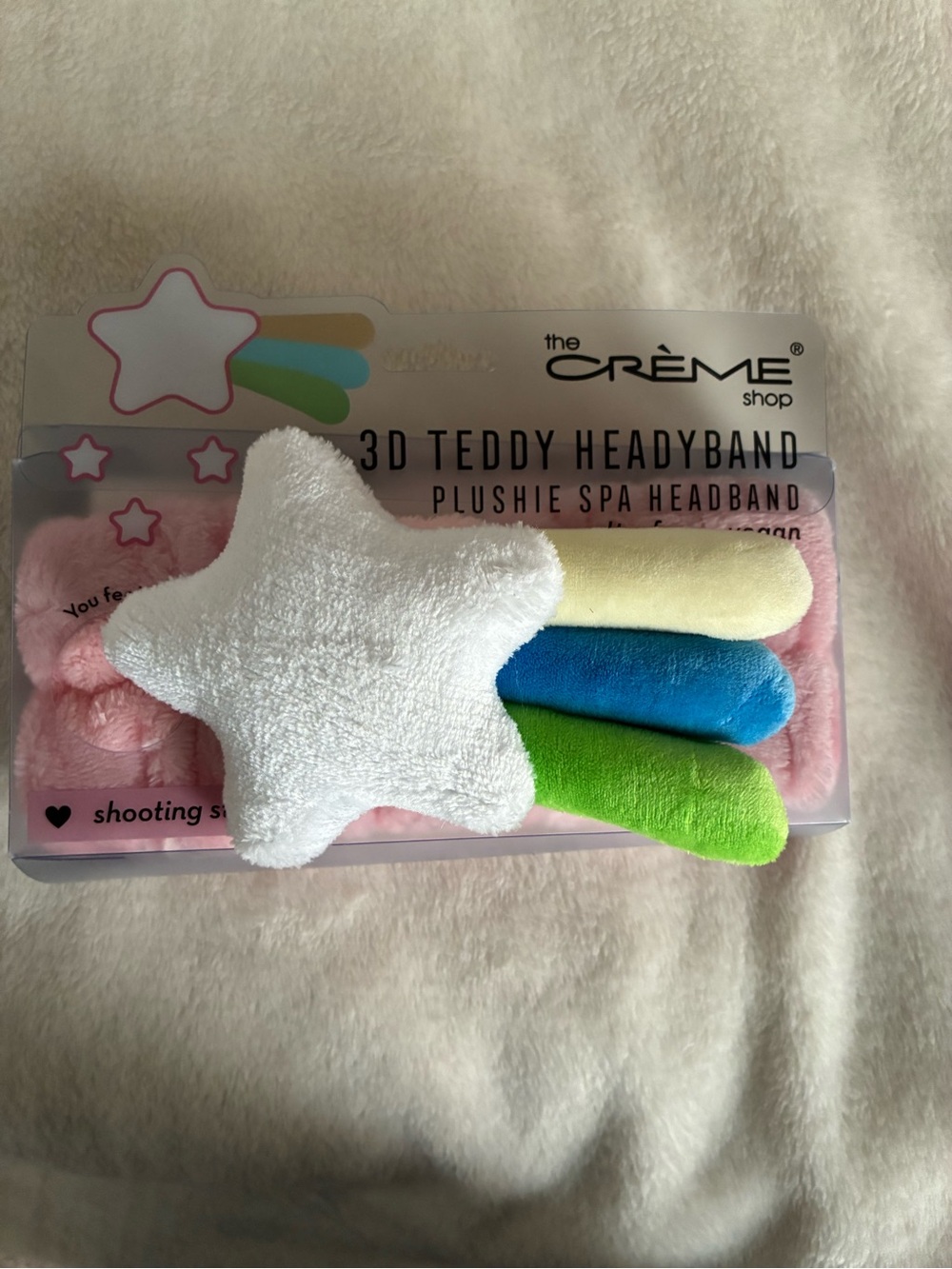 3D Teddy Headband Plushie Spa Headband - White with Pastel Yellow, Blue, Green